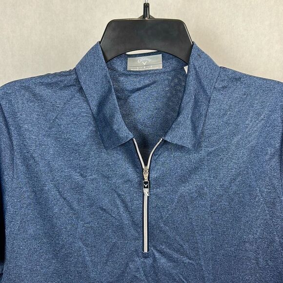 Callaway Womens Polo Golf Shirt Sz Large Short Sleeve Navy Blue Zipper Neckline - Picture 2 of 7